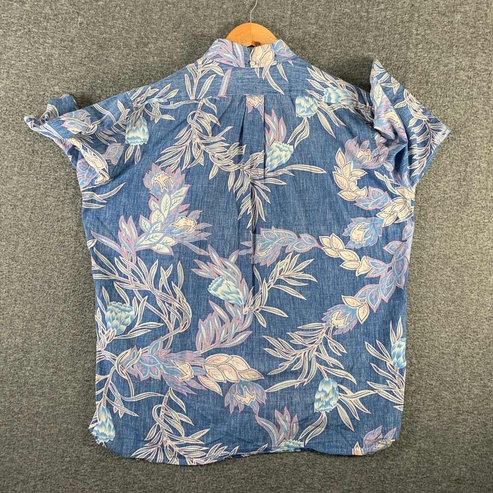 Vintage Reyn Spooner Shirt Men Large Blue Floral Reverse Print Popover - Picture 5 of 10